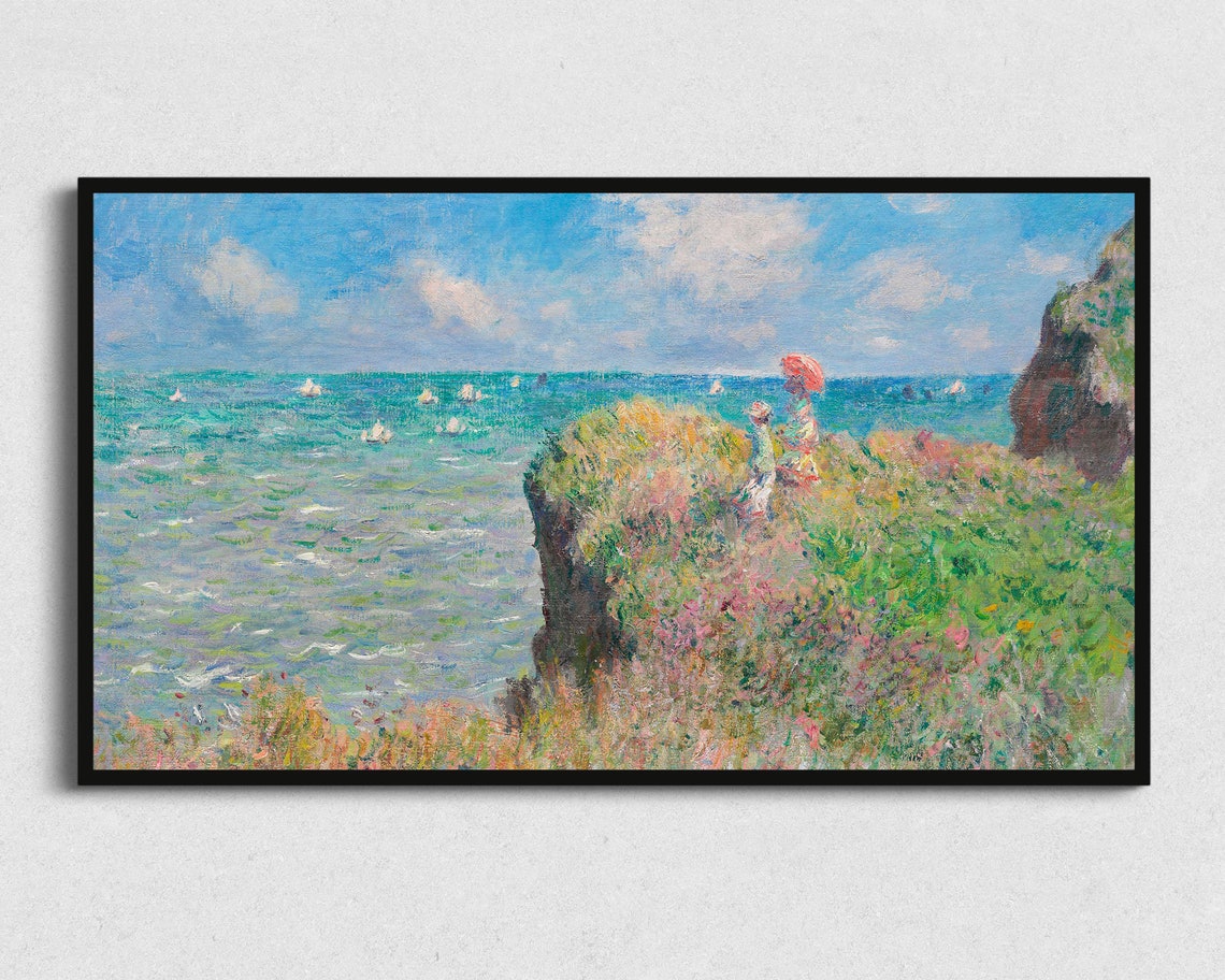 Cliff Walk Above Sea Parasol Impressionist Coastal Painting Poster