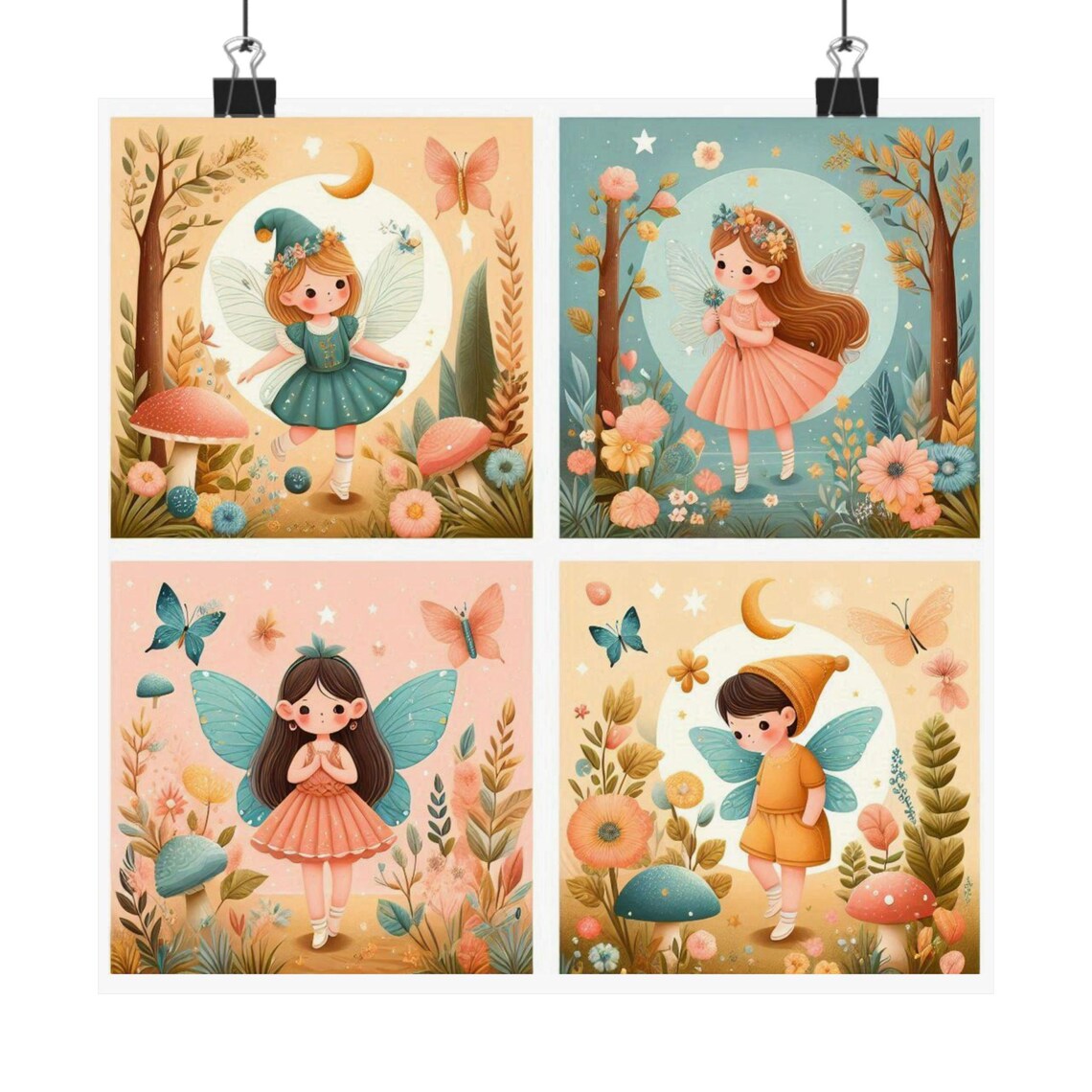 Four Cute Fairy Girls with Mushrooms and Butterflies Kids Poster - Image 7