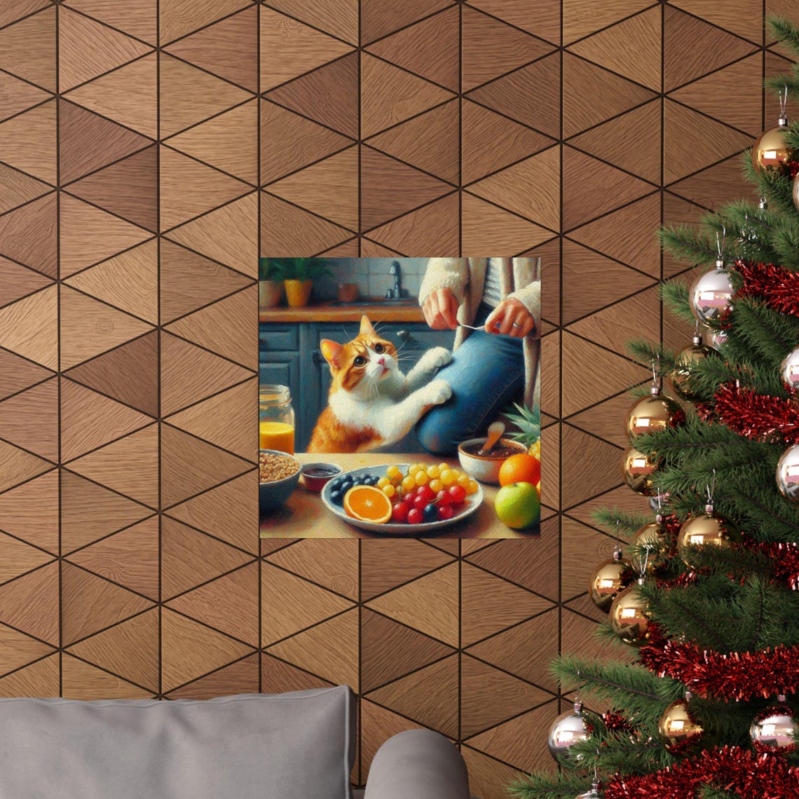 Cute Orange Kitten Begging for Fruit at Breakfast Table Poster - Image 6