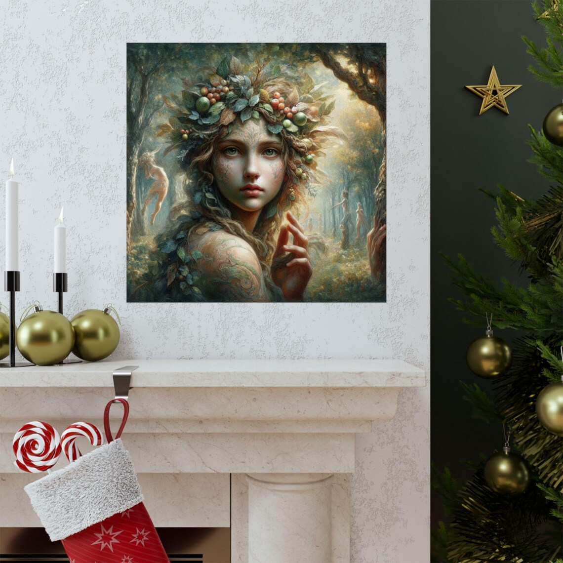 Forest Spirit Woman with Berry Crown Nymph Fantasy Art Poster - Image 3