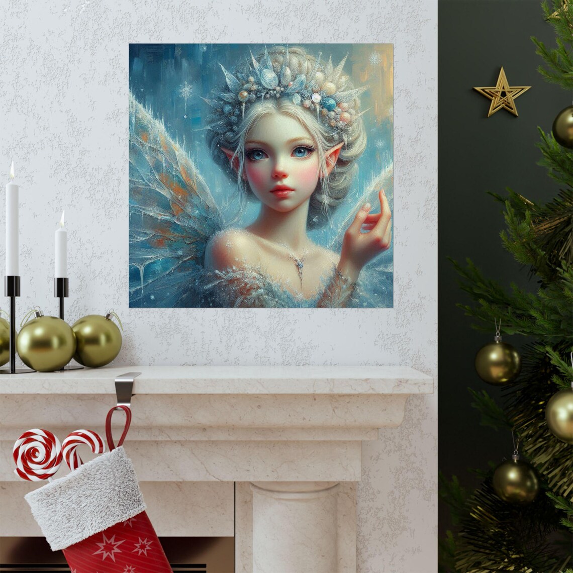 Ice Fairy with Crystal Wings in Winter Snow Fantasy Art Poster - Image 3