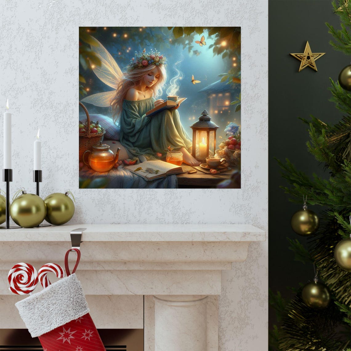 Fairy Reading with Tea by Lanternlight Cozy Night Book Lover Poster - Image 3