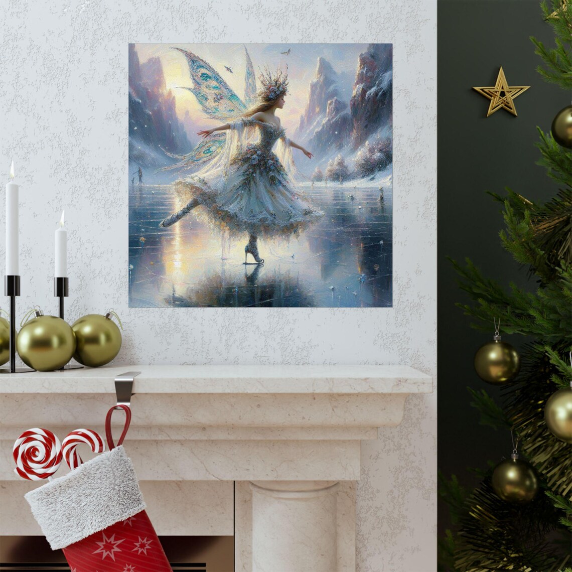 Enchanted Fairy Ice Skater on a Frozen Mountain Lake Winter Poster - Image 3