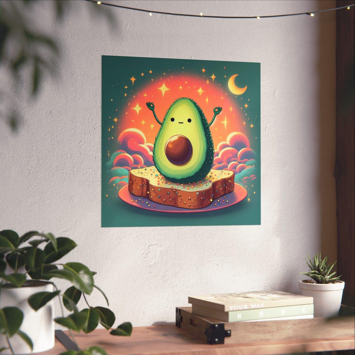 Kawaii Avocado Character on Toast under a Starry Night Poster - Image 4