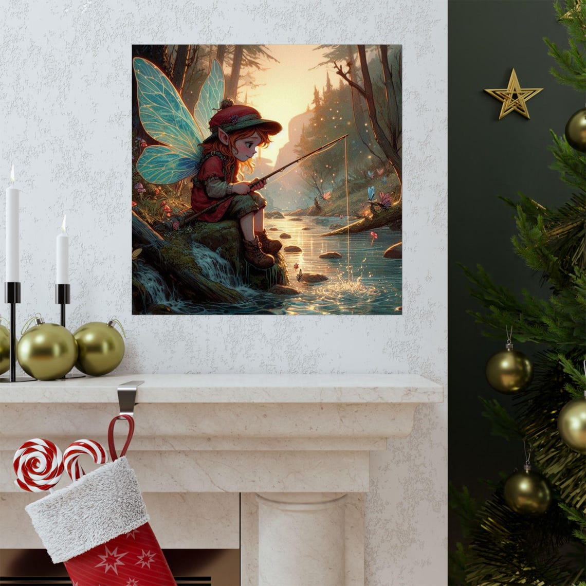 Whimsical Fairy Fishing Poster Enchanted Forest Decor Magical Wall Art Gift For Nature Lovers Childrens Room Decoration - Image 3