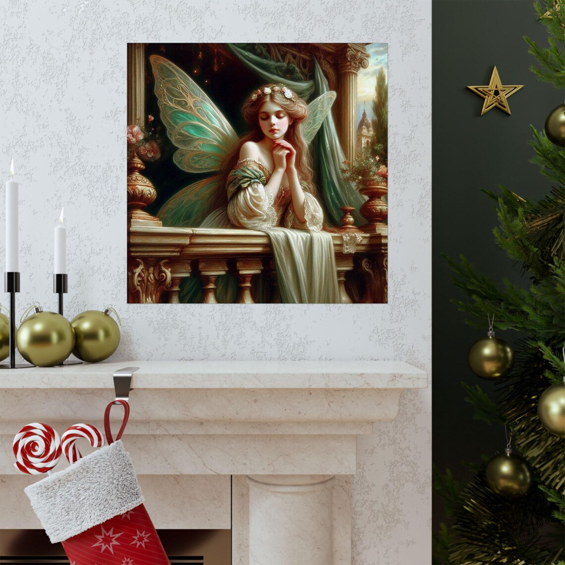 Dreamy Fairy on a Palace Balcony in Moonlight Fantasy Poster - Image 3