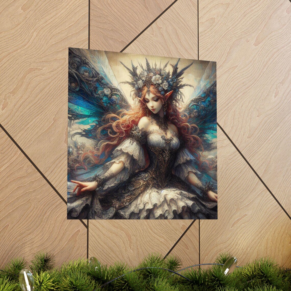 Gothic Fairy Queen with Ornate Wings and Feather Crown Art Poster - Image 5