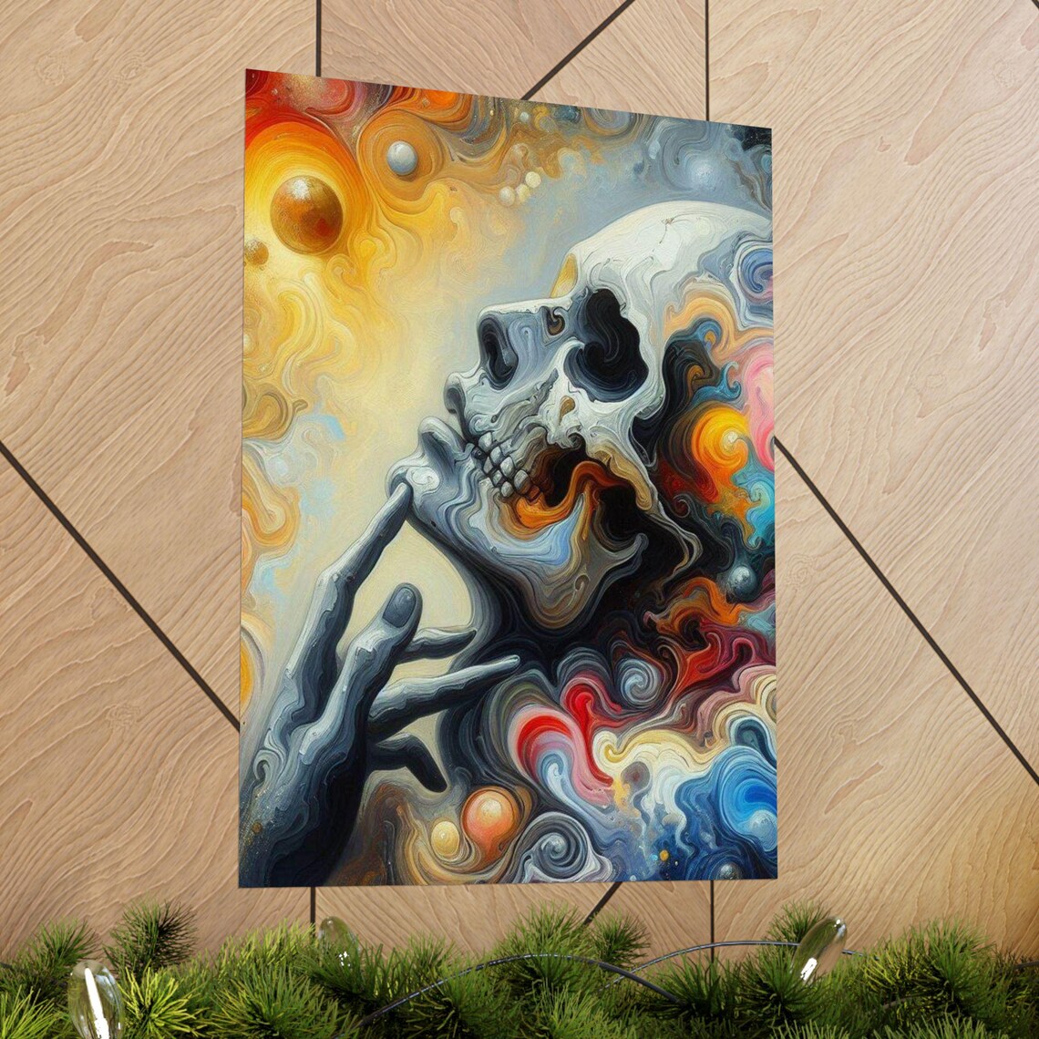 Surreal Melting Marble Skull in Dreamlike Colorful Swirls Poster - Image 4