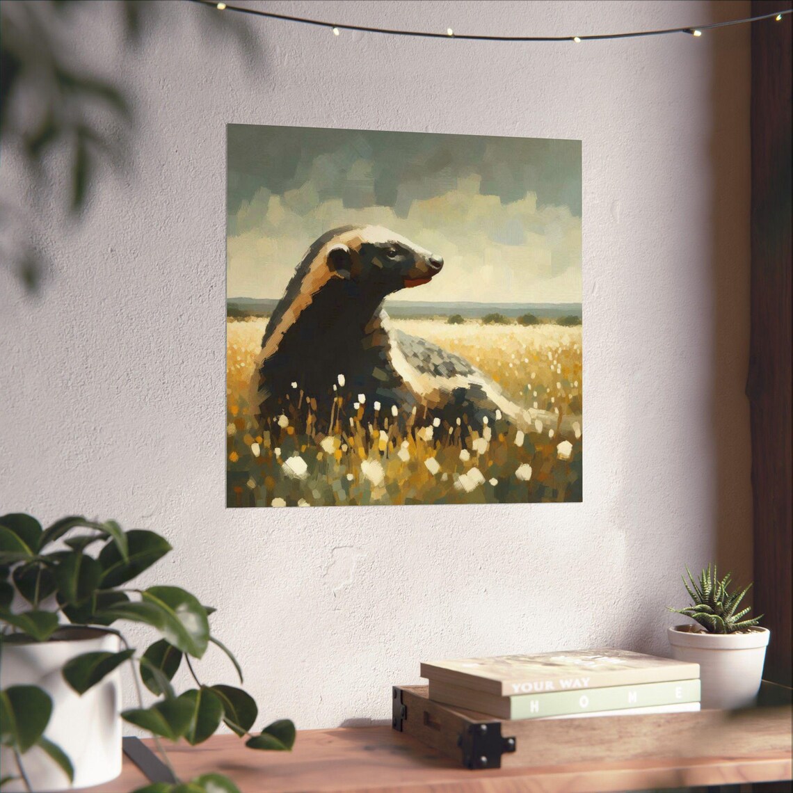 Honey Badger Standing in a Sunlit Wildflower Field Wildlife Poster - Image 4