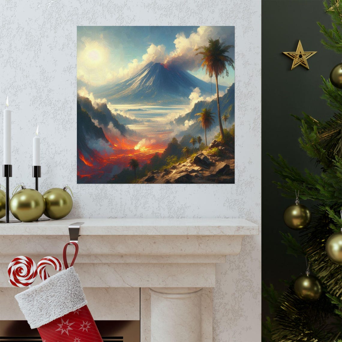 Smoking Volcano Pouring Lava Through a Tropical Valley Poster - Image 3