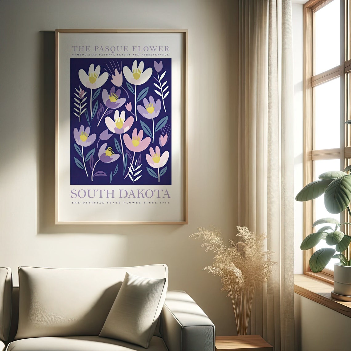 South Dakota Pasque Flower Modern Purple Floral Botanical Poster