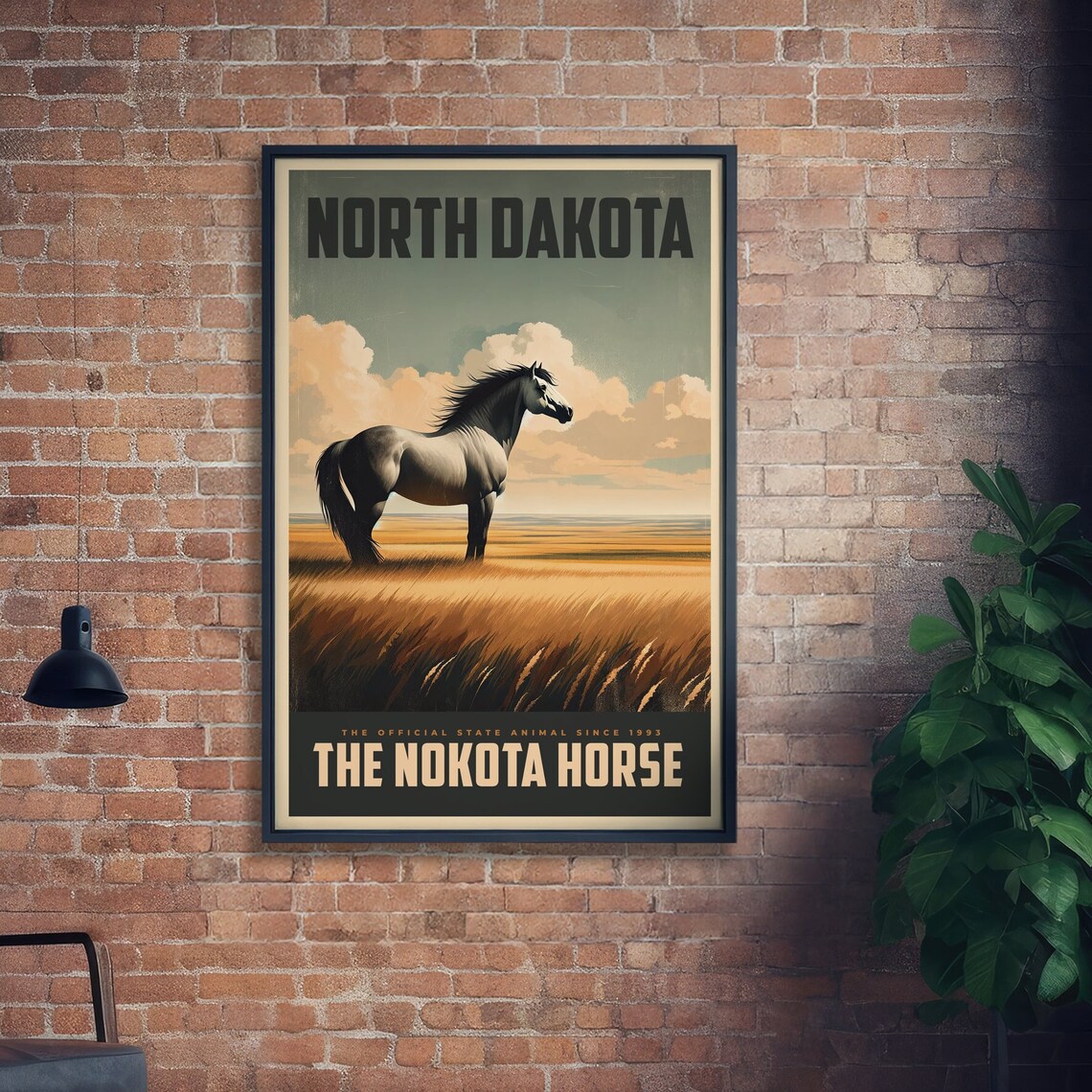 North Dakota Nokota Horse Golden Prairie Sunset Wildlife Poster