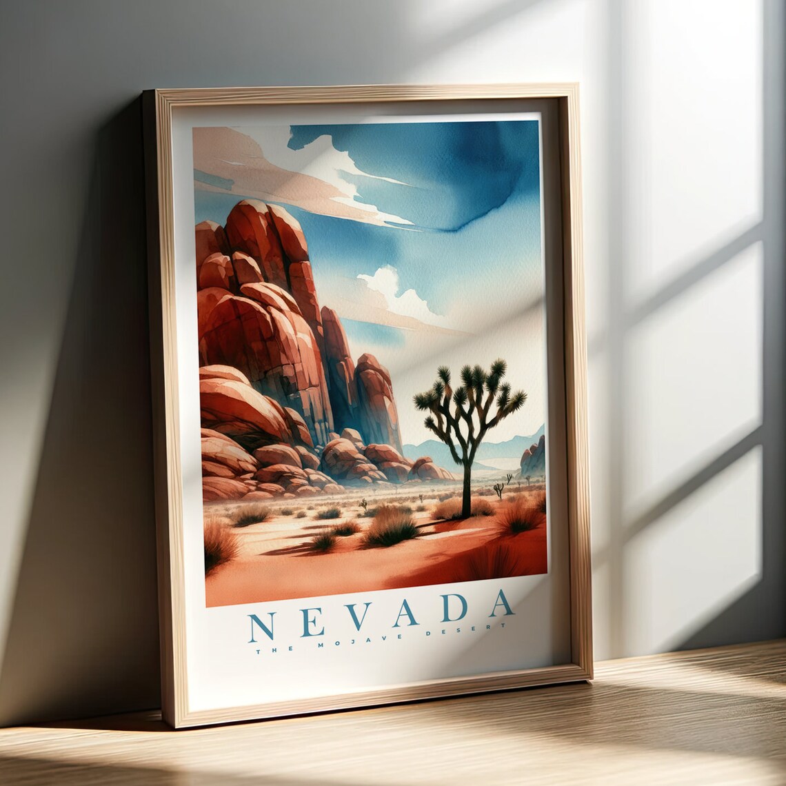 Nevada Mojave Desert Watercolor Landscape Southwestern Art Poster