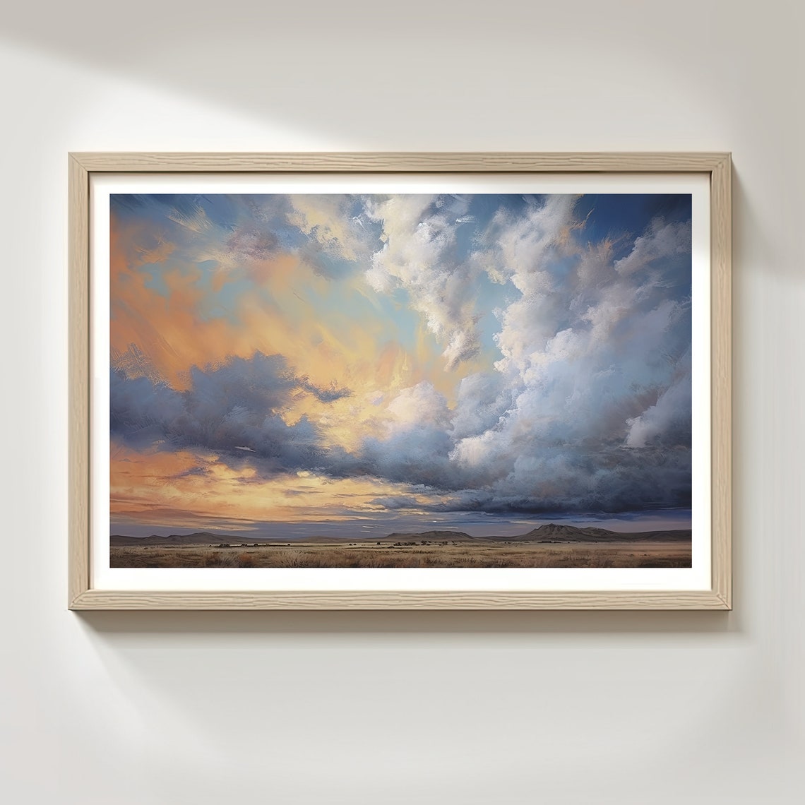 Sunset Cloudscape Plains Mountain Watercolor Sky Painting Poster