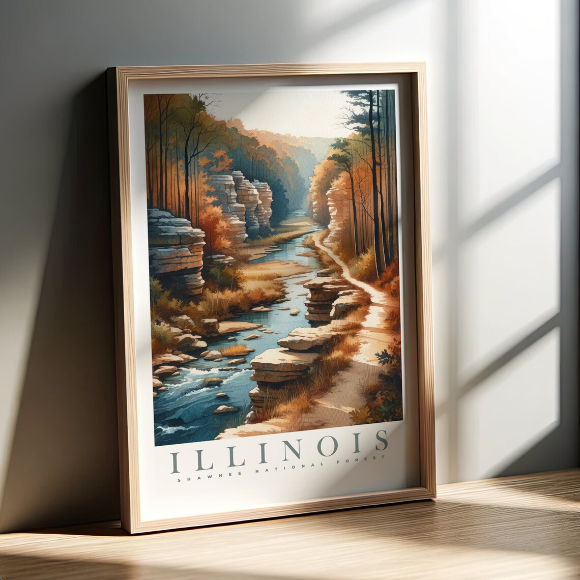 Illinois Shawnee National Forest Autumn River Watercolor Poster