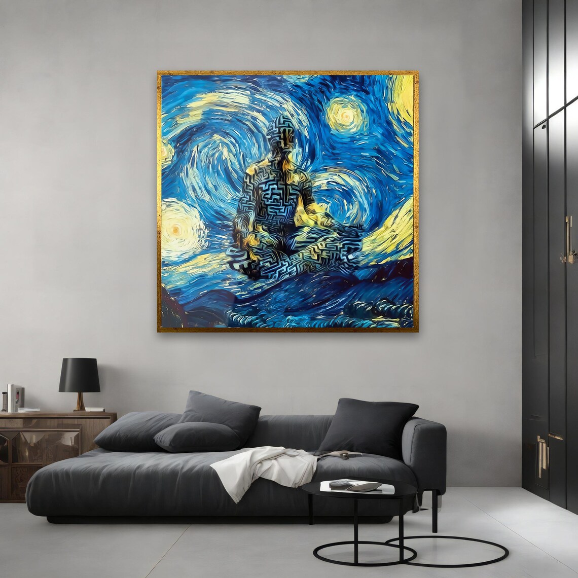 Starry Night Meditation Van Gogh Style Swirling Sky Art Print - Image 2