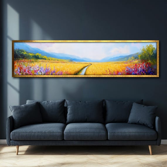 Panoramic Landscape Wall Art Colorful Nature Painting Living Room Artwork Scenic Wall Decor Nature Art Horizontal Art Gift Idea