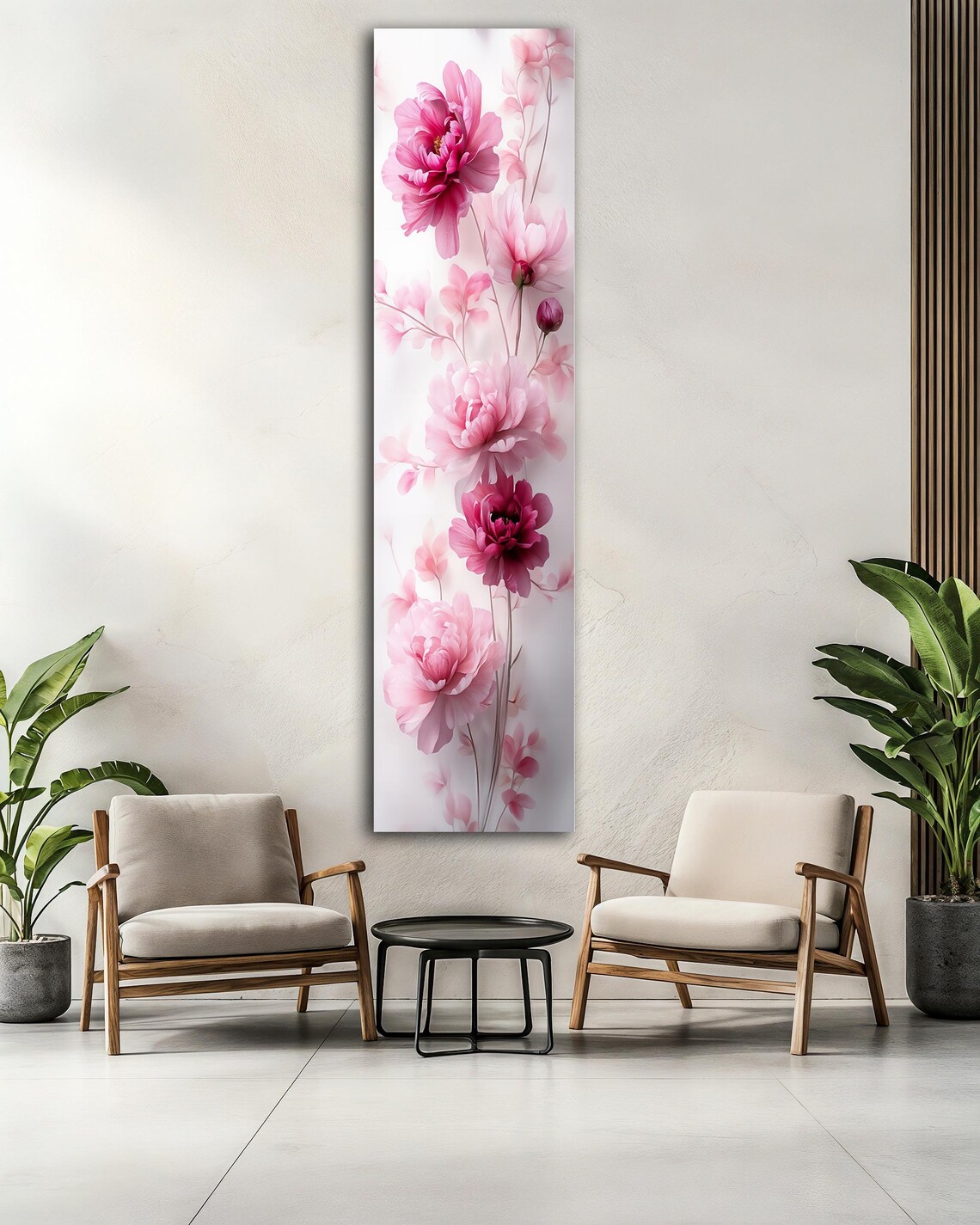 Pink Peony Flower Blossoms Watercolor Vertical Floral Wall Art Poster - Image 2