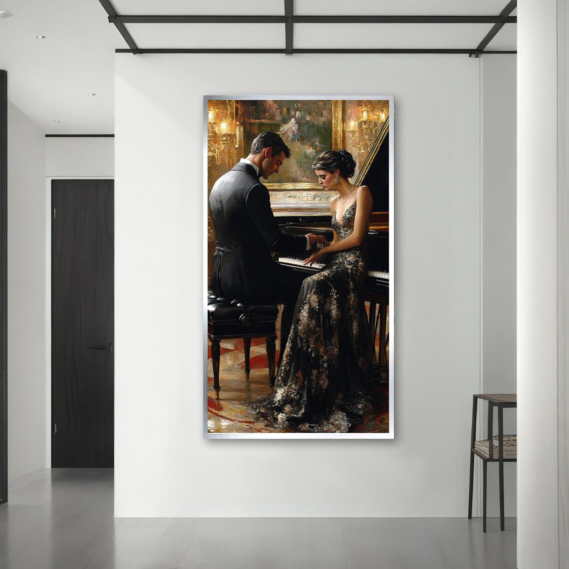 Elegant Couple at Grand Piano Romantic Ballroom Music Art Poster - Image 3