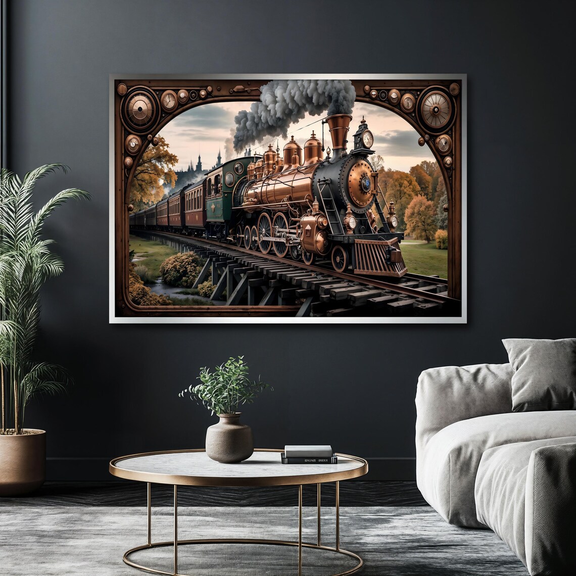 Vintage Steam Train Wall Art Steampunk Locomotive Framed Print Antique Train Wall Decor Unique Gift - Image 3
