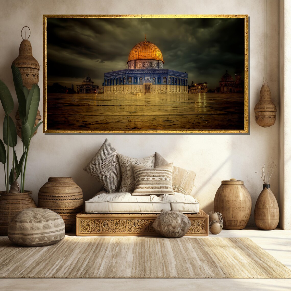 Jerusalem Dome Of The Rock Stormy Sky Night Lights Islamic Wall Art Poster - Image 4