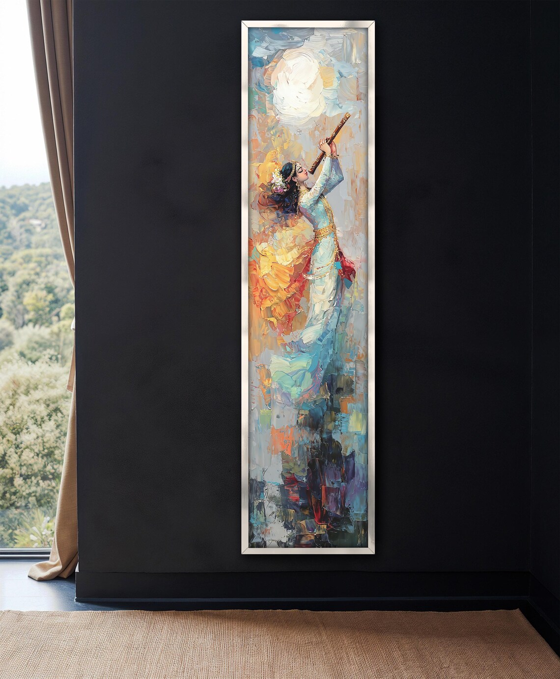 Impressionist Woman Playing Wooden Flute In Colorful Gown Gold Frame Art Poster - Image 4