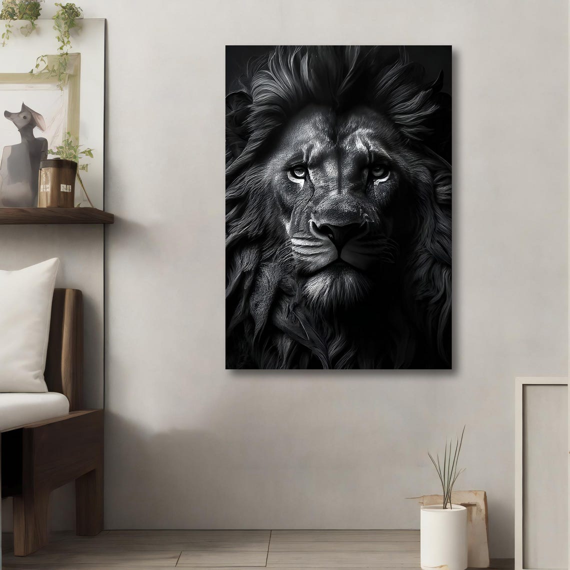 Black And White Lion Face Intense Monochrome Wildlife Portrait Poster - Image 4