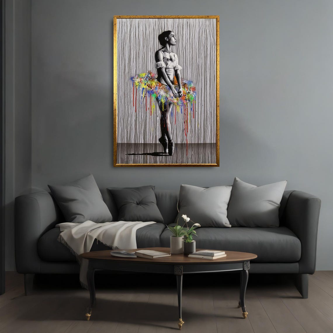 Ballerina With Graffiti Rainbow Tutu Black White Street Art Poster - Image 4