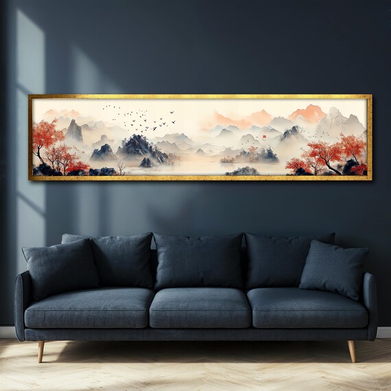Panoramic Landscape Painting Hallway Wall Art Chinese Style Print Modern Minimalist Decor Living Room Art Unique Gift