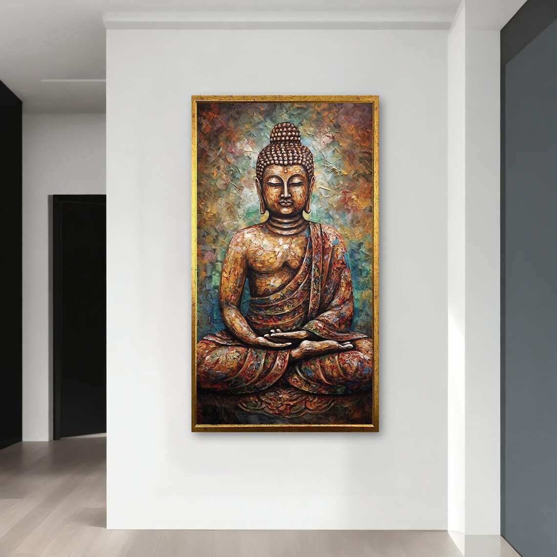 Meditating Buddha Textured Gold Oil Painting Spiritual Wall Art Poster - Image 4