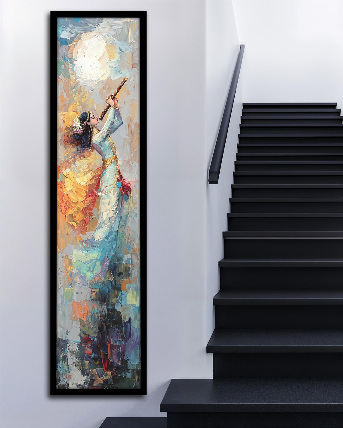 Impressionist Woman Playing Wooden Flute In Colorful Gown Gold Frame Art Poster - Image 3
