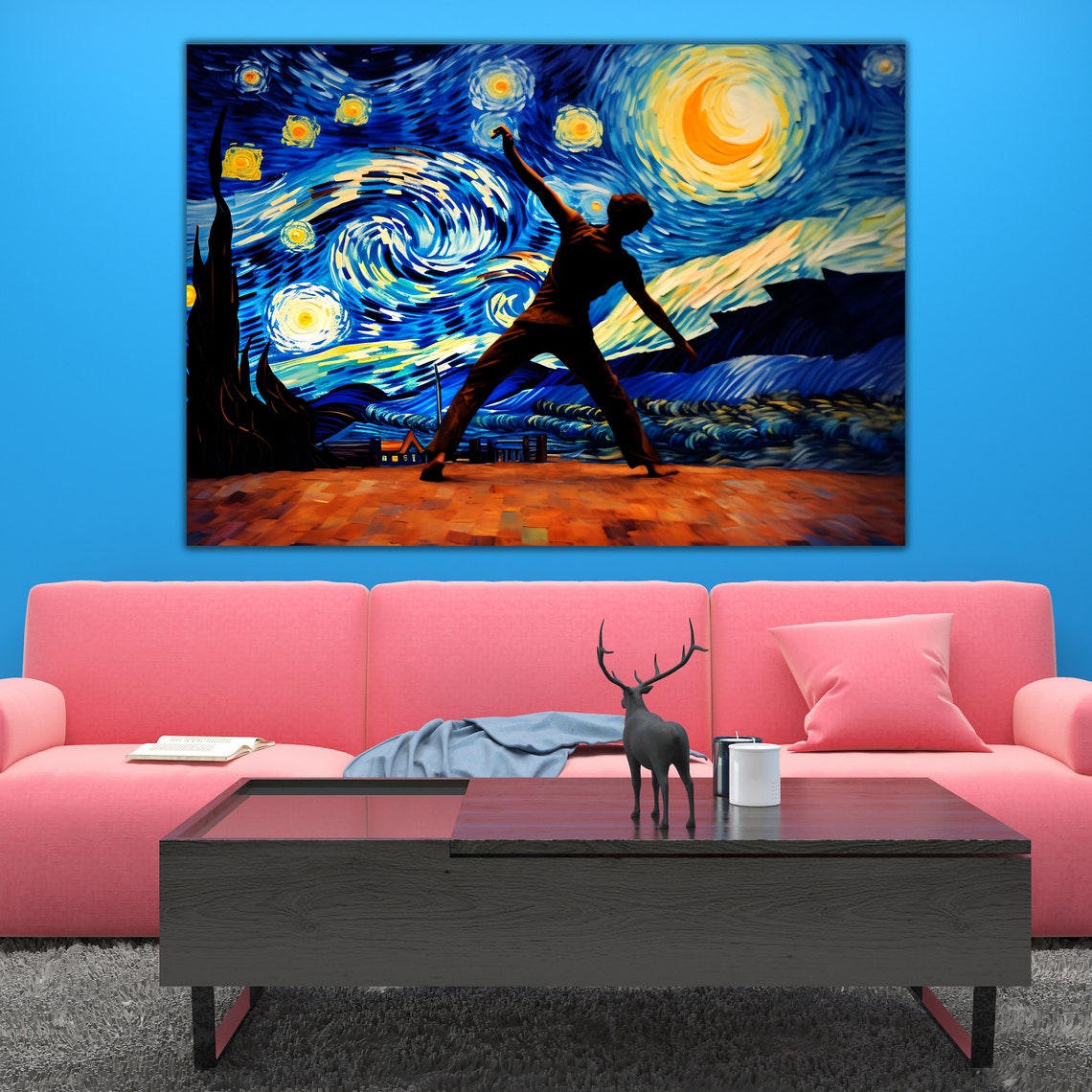 Night Dancing Man Art Dance Wall Decor Night Sky Wall Art Ready To Hang Modern Home Decoration Unique Gift - Image 2