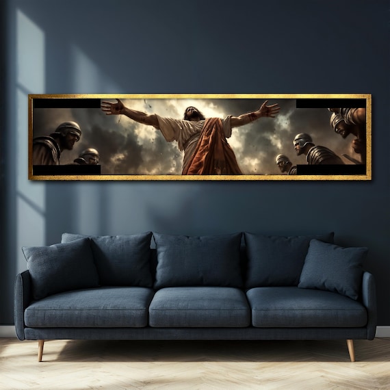 Jesus Arms Outstretched Crucifixion Dramatic Panoramic Religious Poster