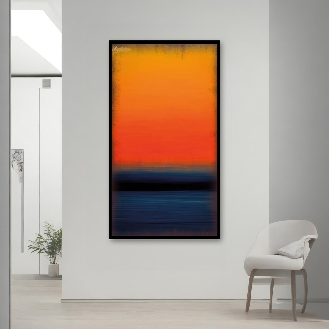 Orange And Navy Blue Minimalist Painting Abstract Modern Wall Art Stylish Home Decor Ready To Hang Artwork Gift Idea - Image 2