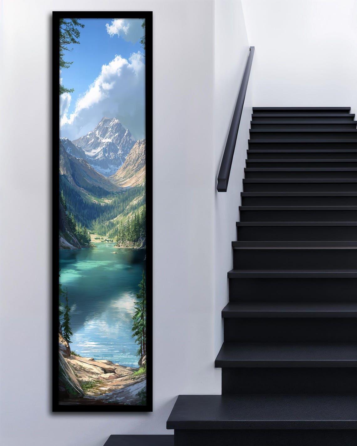 Snow Capped Mountain Lake Pine Forest Vertical Landscape Art Poster - Image 3