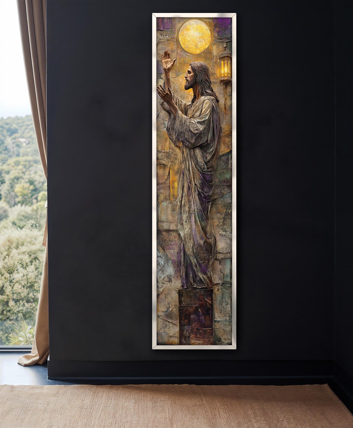 Jesus Praying Under Golden Moon Tall Vertical Religious Art Wall Poster - Image 4