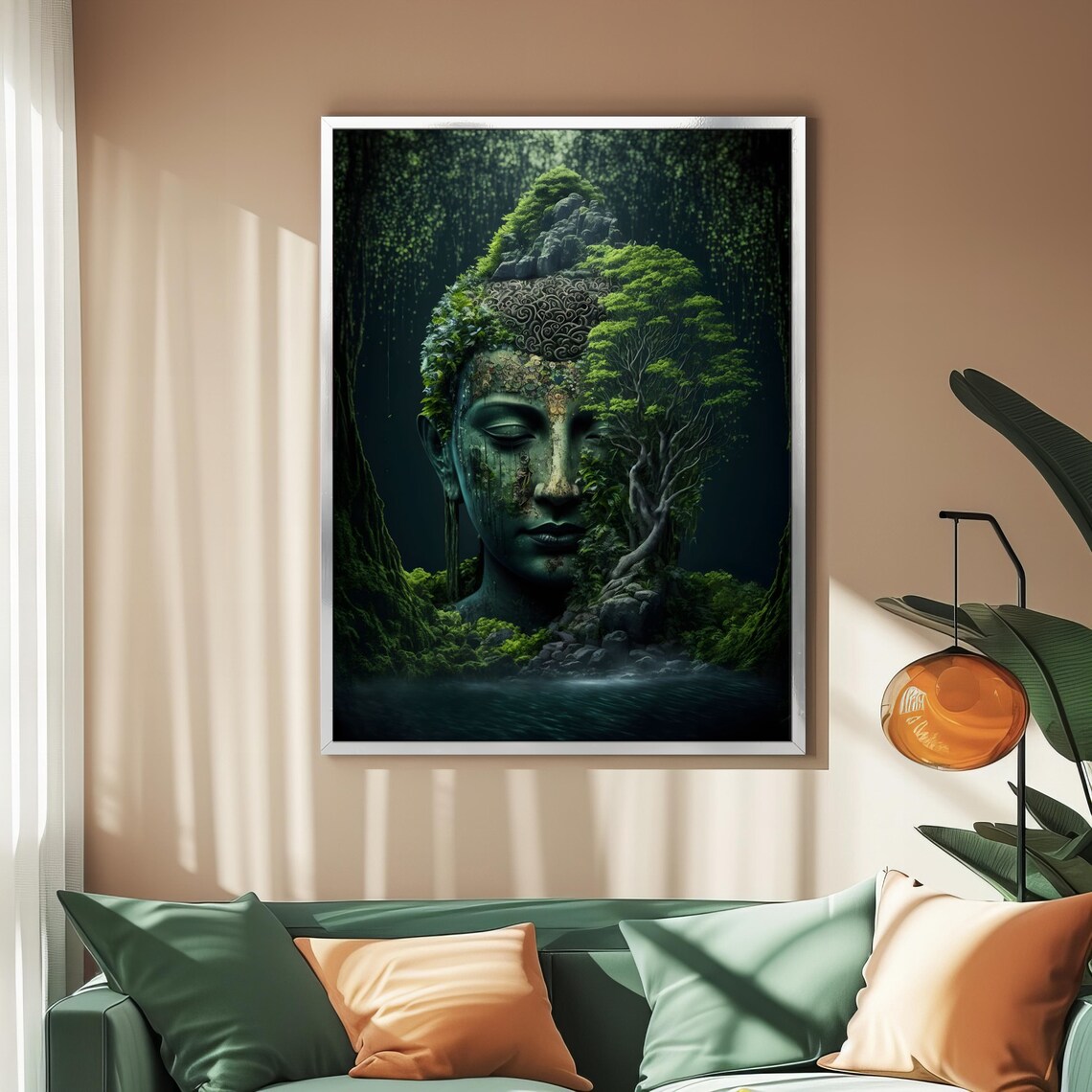 Buddha Head Overgrown With Jungle Trees Zen Meditation Nature Art Poster - Image 2