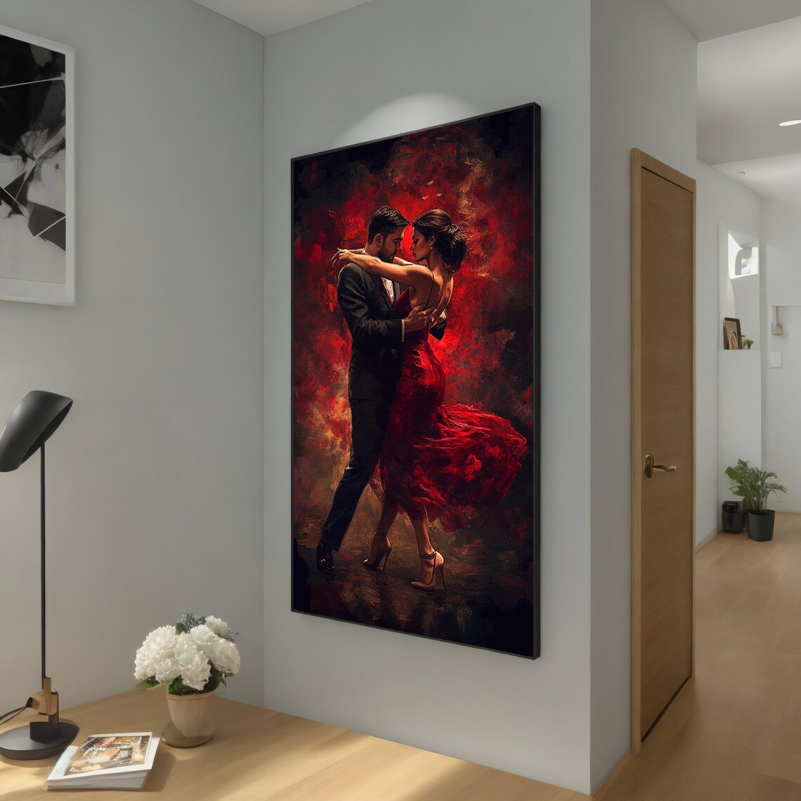 Passionate Tango Dance Couple Woman Red Dress Dark Romance Art Poster