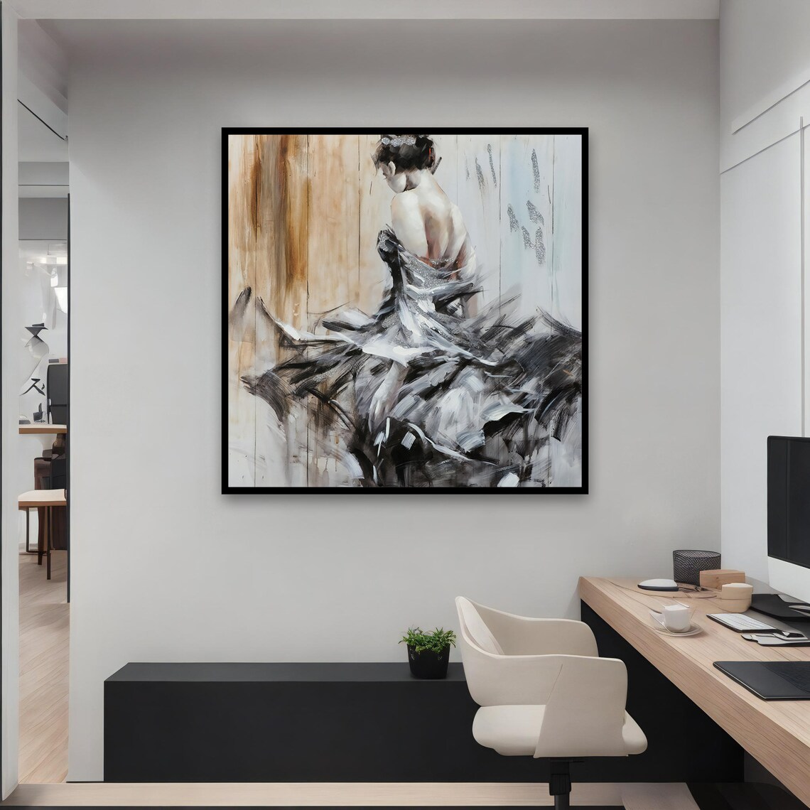 Graceful Ballerina Abstract Dance Painting Elegant Flowing Dress Wall Poster - Image 3