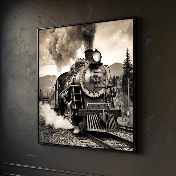 Vintage Steam Train Wall Art Retro Locomotive Print Rustic Railway Wall Decor Antique Train Wall Art For Living Room