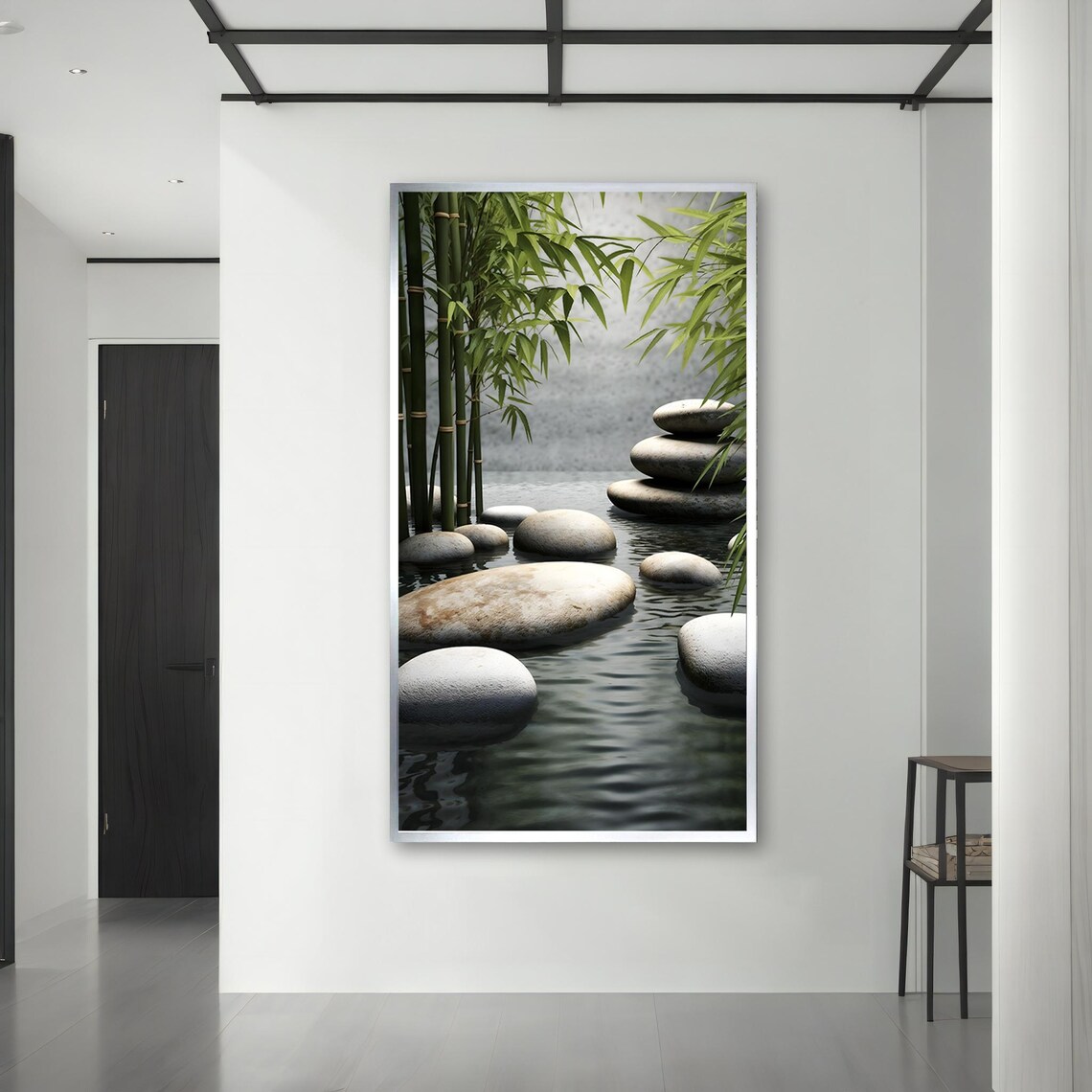Zen Bamboo Stepping Stones Over Rippling Water Tranquil Garden Nature Poster - Image 3