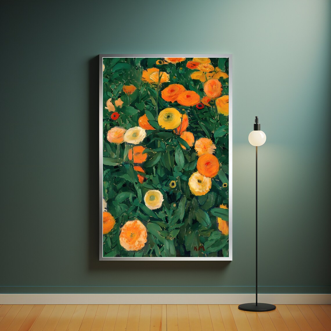 Vibrant Orange Marigold Flower Field Vintage Floral Art Wall Poster - Image 4