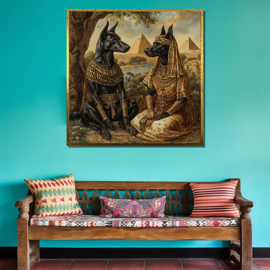 Ancient Egyptian Anubis Couple Gold Regalia Pyramids Mythology Poster - Image 4