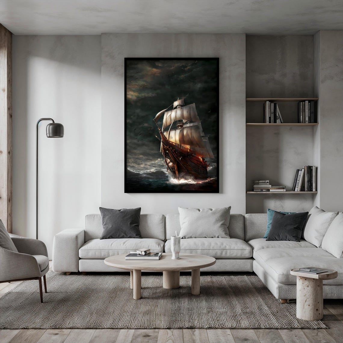 Tall Ship Stormy Sea Dramatic Nautical Sailing Painting Poster - Image 2