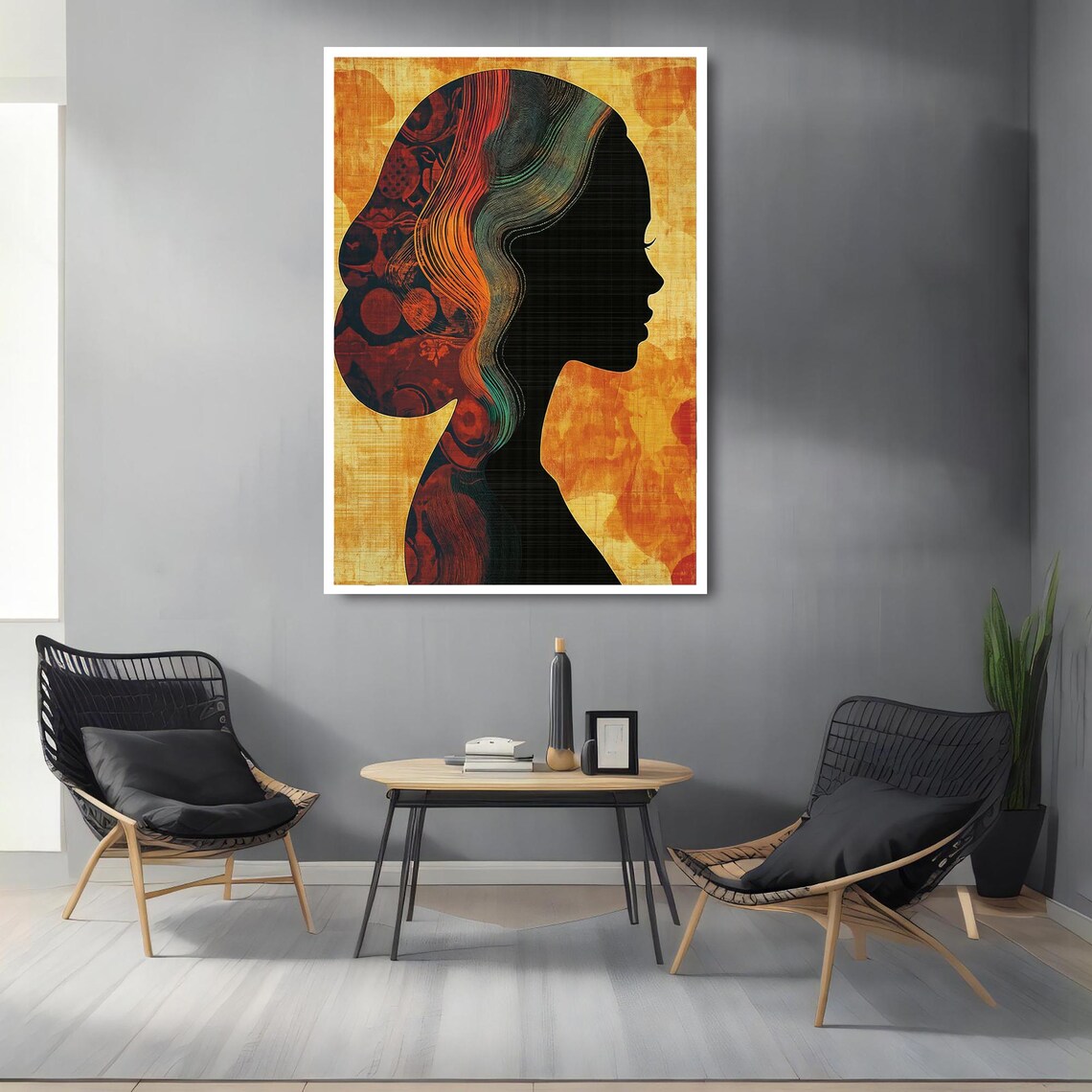 African Woman Silhouette Art Vibrant Wall Decor Afrocentric Art Modern Portrait Wall Art Gift Idea - Image 2