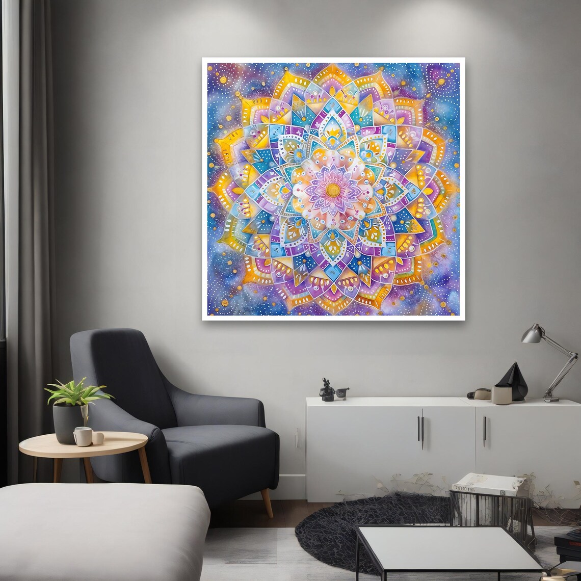 Vibrant Multicolor Pastel Galaxy Mandala Spiritual Meditation Wall Poster - Image 2