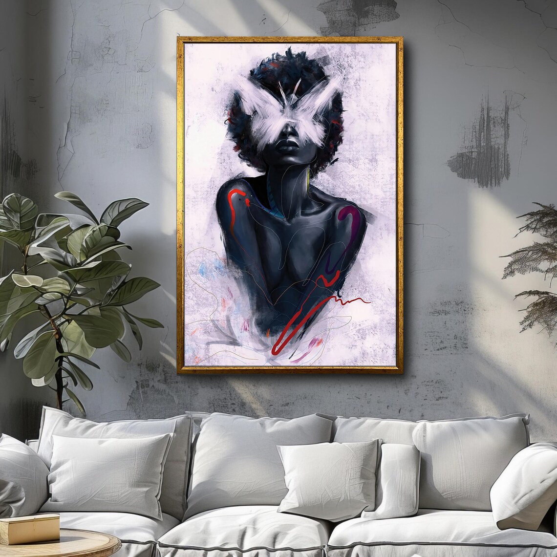 African Woman With Butterfly Wings Abstract Ethnic Portrait Wall Art - Image 3