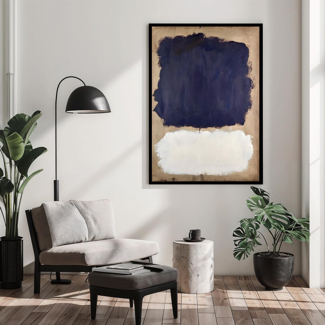 Mark Rothko Dark Blue And White Expressionism Art - Image 2