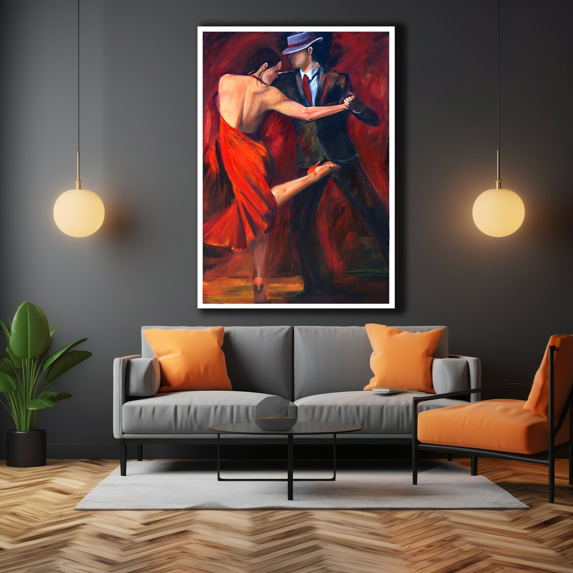 Passionate Tango Couple Dancing Woman In Red Dress Painting Art Poster - Image 3