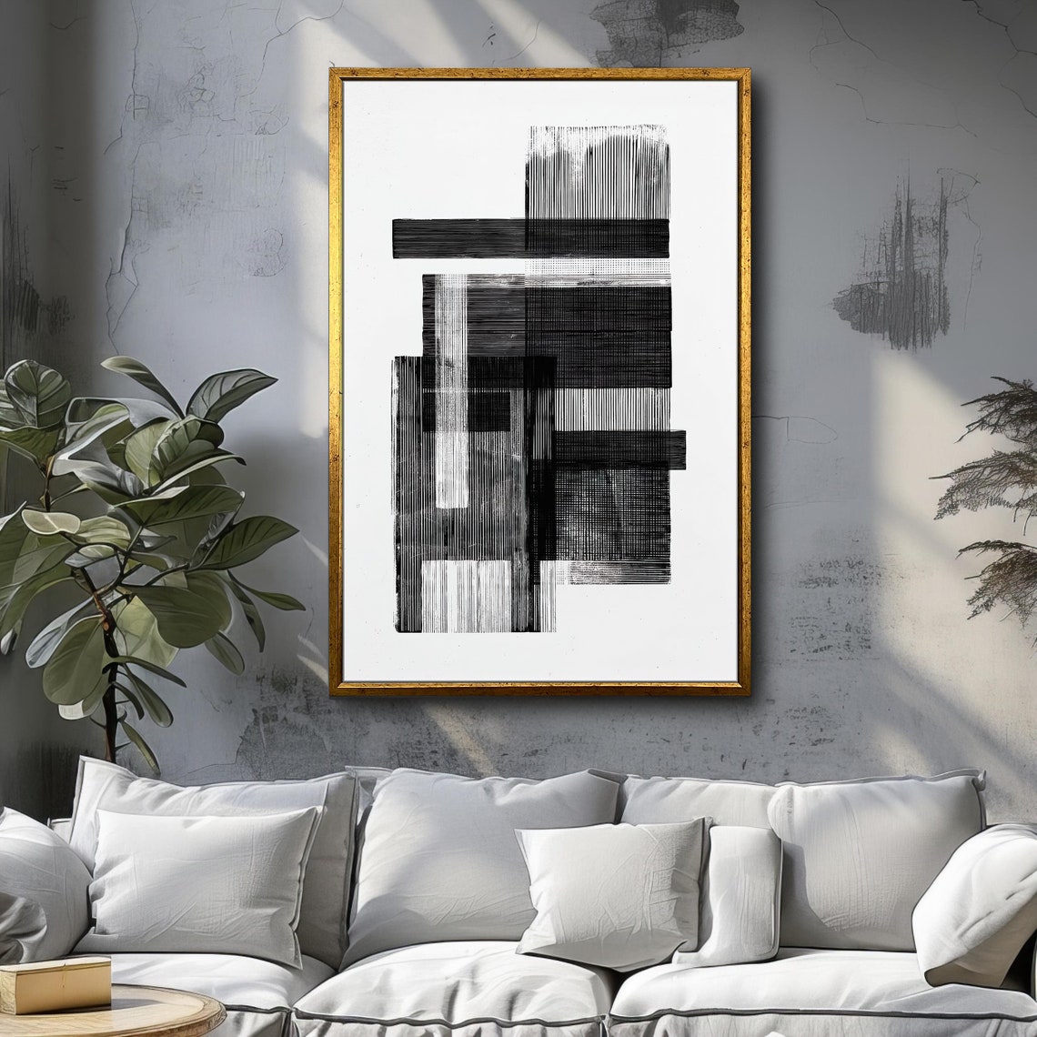 Black Line Grid Geometric Pattern Minimalist Abstract Art Wall Poster - Image 3